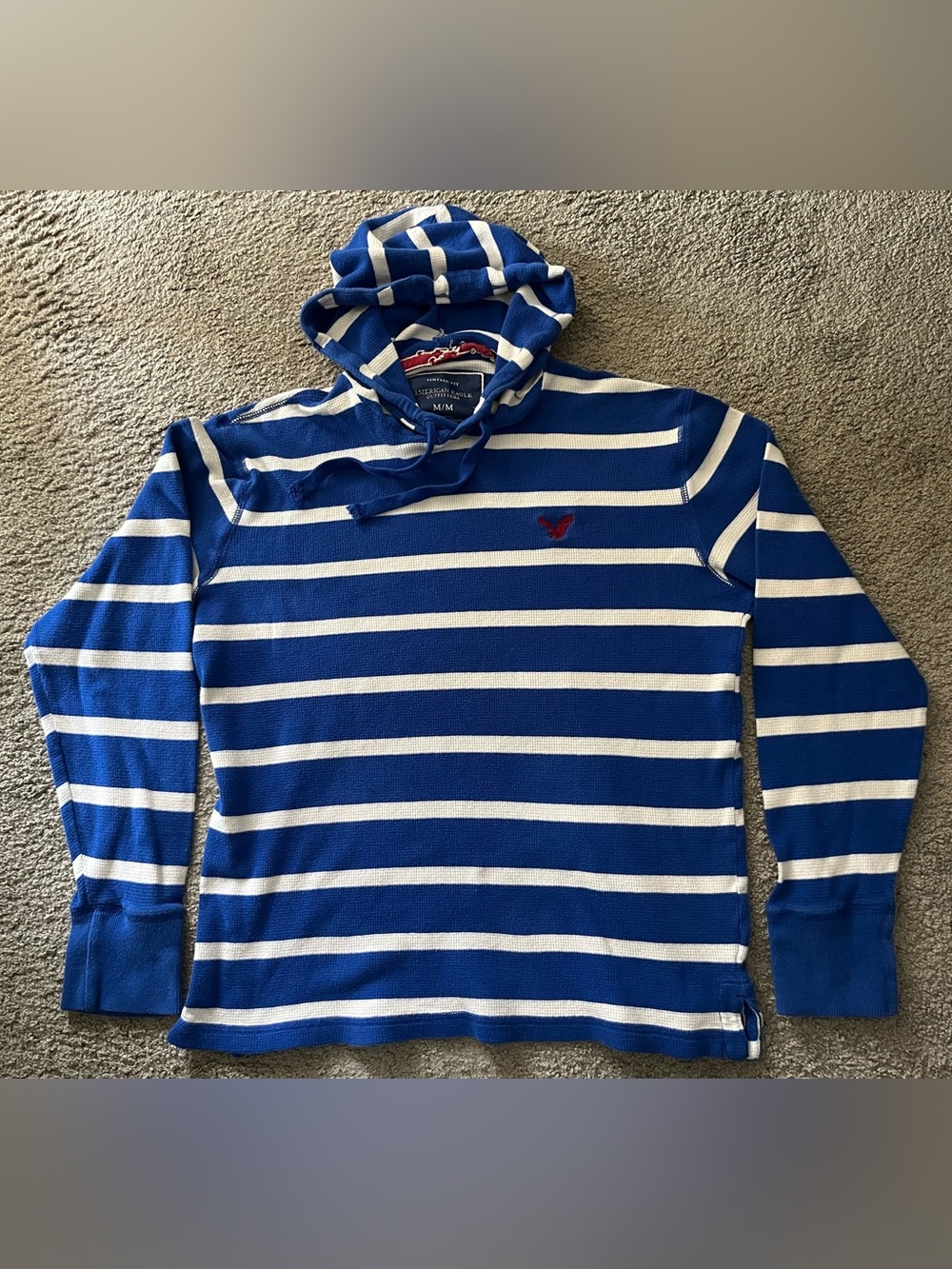 American Eagle Outfitters Blue & White Striped Hooded Long-Sleeve Pullover